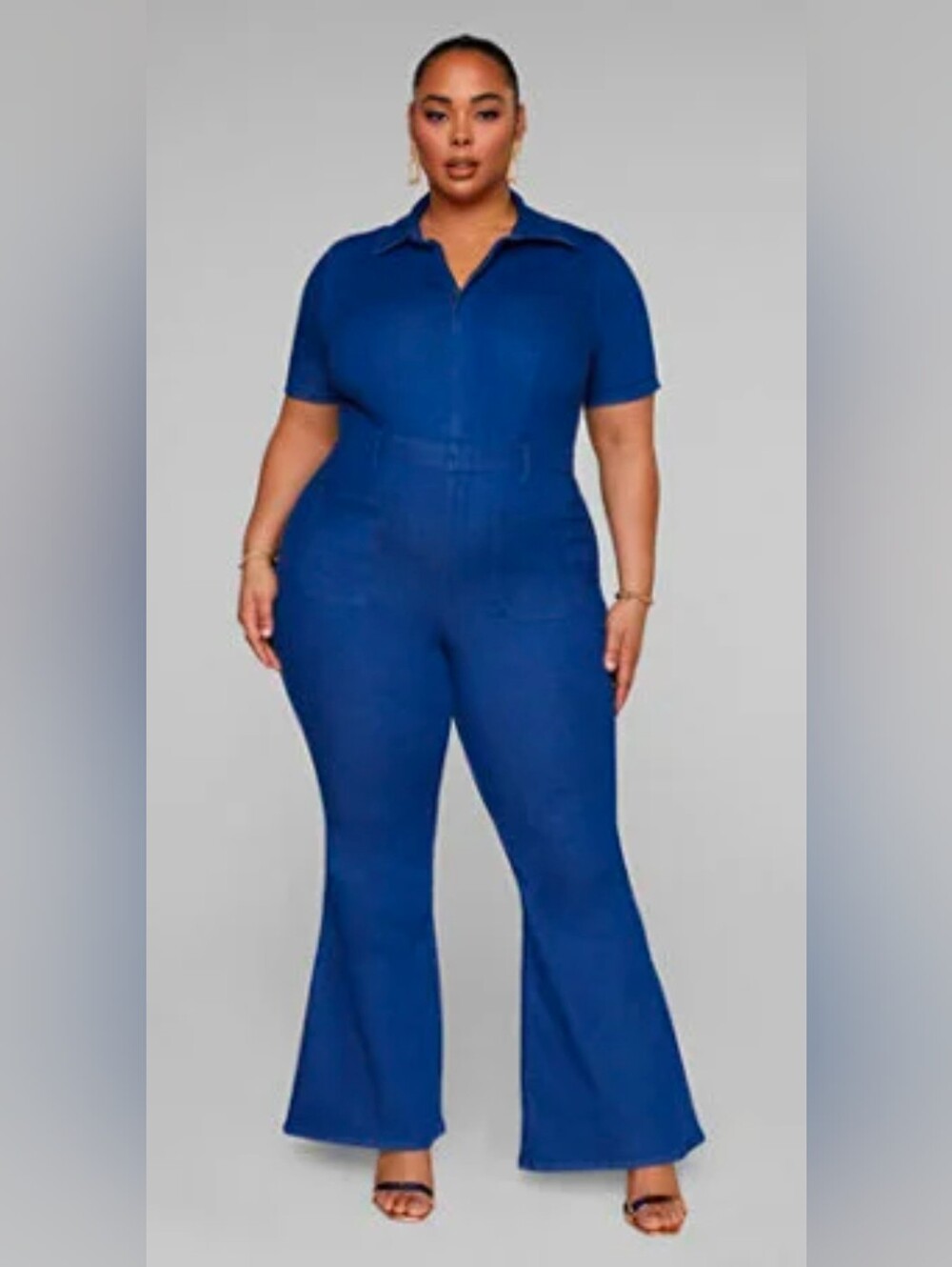 Fashion to Figure Blue Short-Sleeve Wide-Leg Jumpsuit